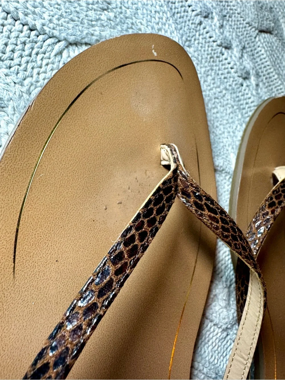 Banana Republic Factory Brown Faux Snake Skin Trim Flip Flops